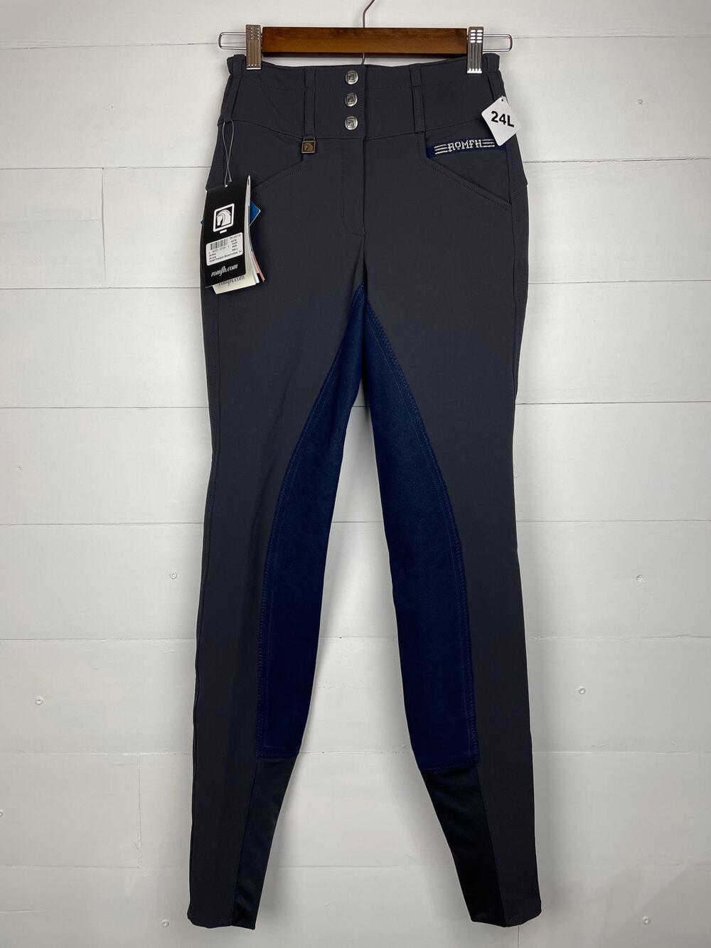 NEW Romfh Champion 3-Button Full Seat Breeches Ink Blue Grey 24L NWT